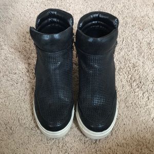 black wedge sneakers